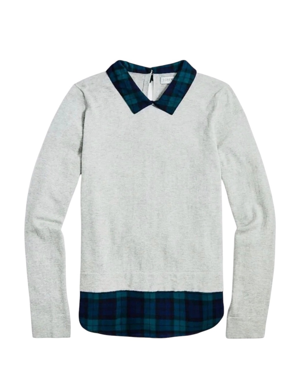 NWT J. Crew Blackwatch Plaid Flannel Collared Gray Sweater Size XL 100% Cotton